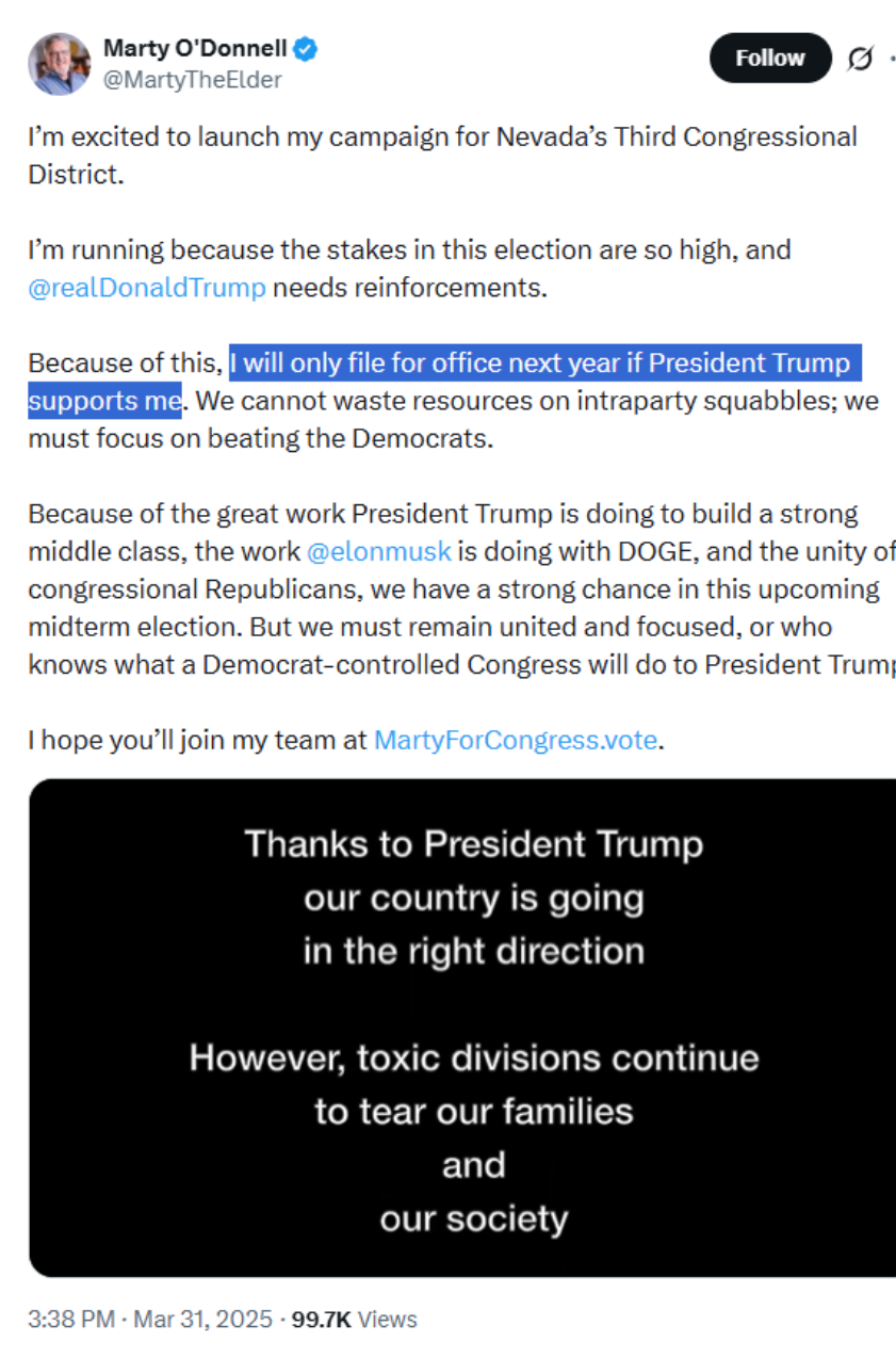 Image: Marty O'Donnell campaign statement